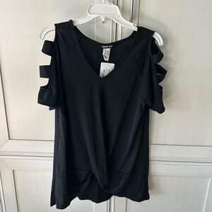 HEIMISH USA Black Cut-Out Sleeve Top